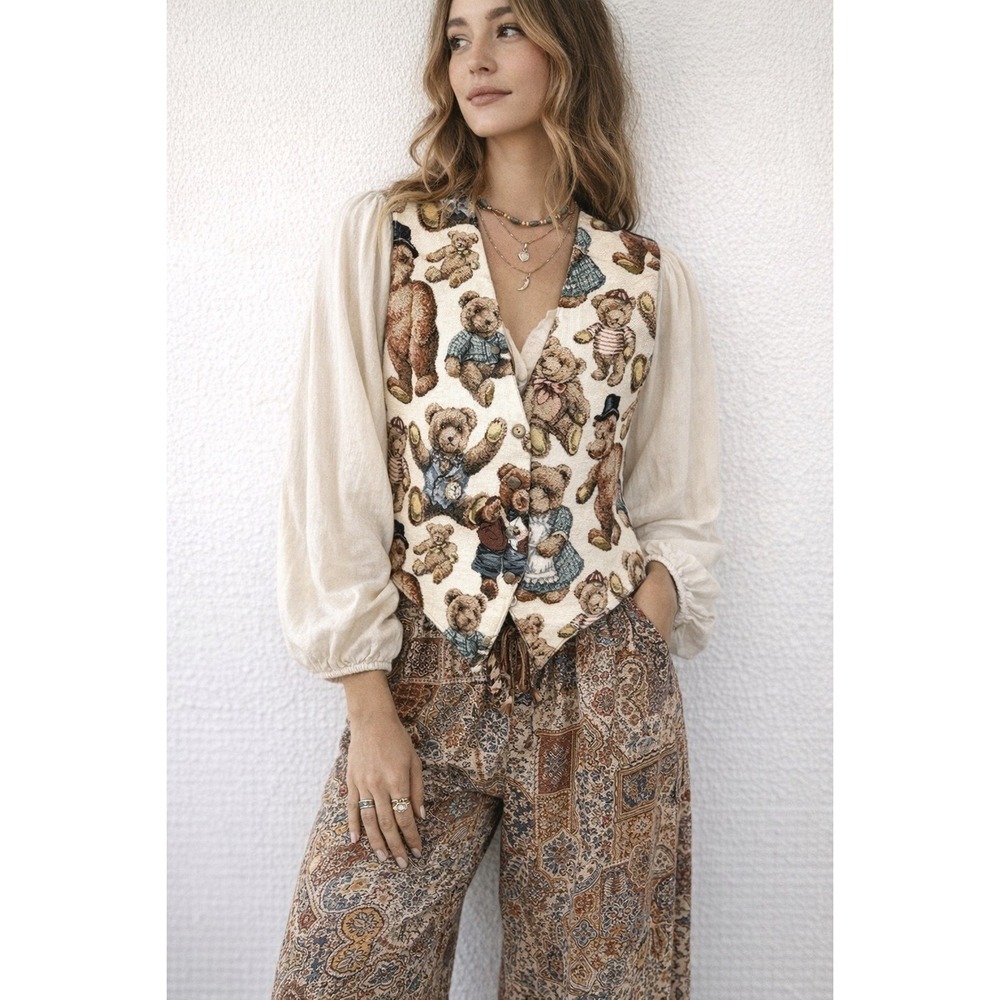 Vintage Women's Vest Waistcoat Teddy Bears